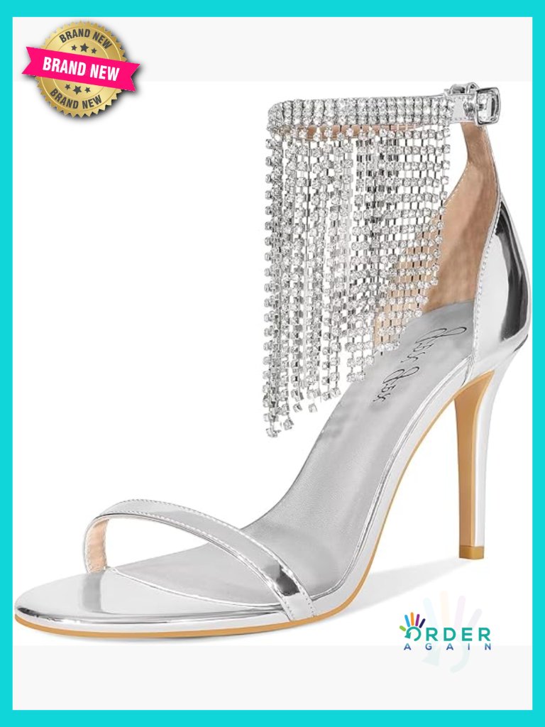 Rhinestone Fringe Stiletto Heel Sandals Sparkling Party Wedding Shoes
